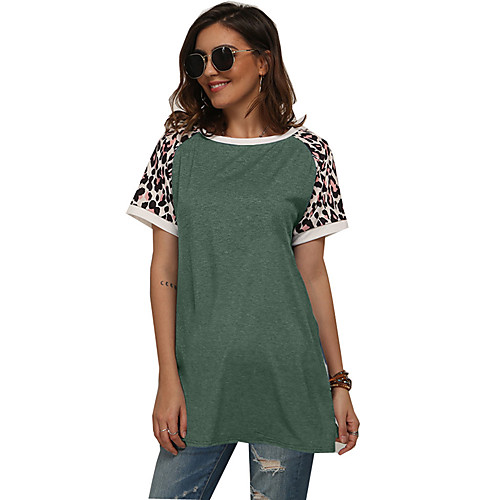 

Women's Daily Going out Basic / Elegant Tunic - Striped / Leopard Blue & White, Patchwork Green
