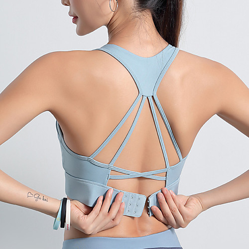 

Women's Sports Bra Bralette Strappy Back Elastane Running Fitness Jogging Breathable Soft Sweat-wicking Padded Medium Support Blue White Black Solid Colored / Stretchy