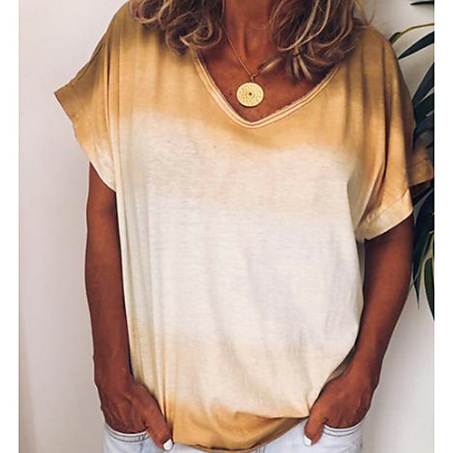 

Women's Daily Cotton T-shirt - Color Block Print Yellow
