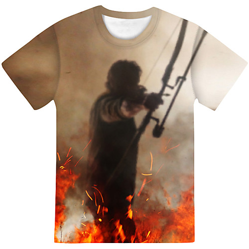 

Men's Daily Going out Street chic / Exaggerated T-shirt - Color Block / 3D / Abstract Brown
