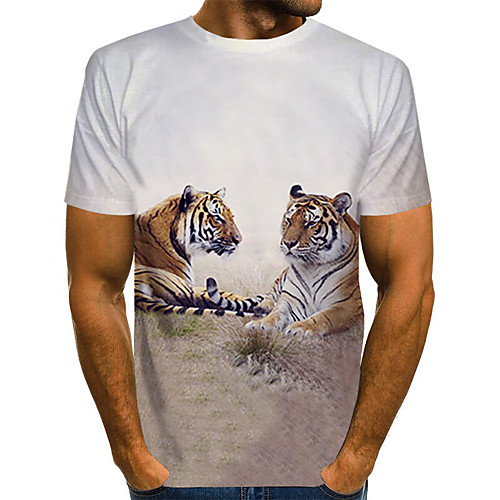 

Men's Daily Going out Basic / Street chic T-shirt - 3D / Graphic / Animal Print White