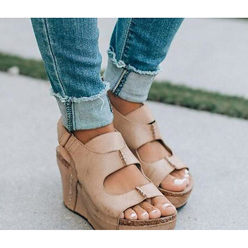

Women's Sandals Wedge Heel Peep Toe PU Summer Brown / Black / Beige