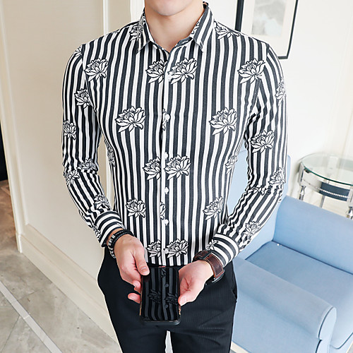 

Men's Daily Going out Basic / Elegant Shirt - Floral / Color Block Black