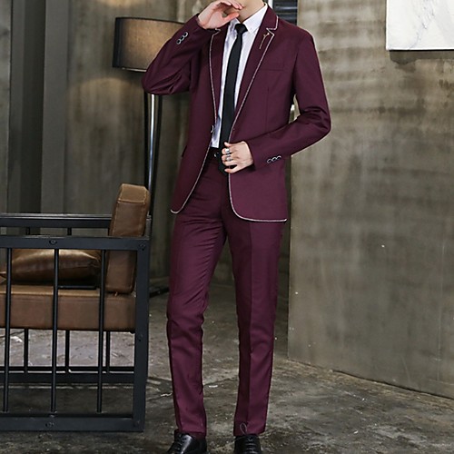 

Men's Suits Notch Lapel Polyester Wine / Black / Navy Blue