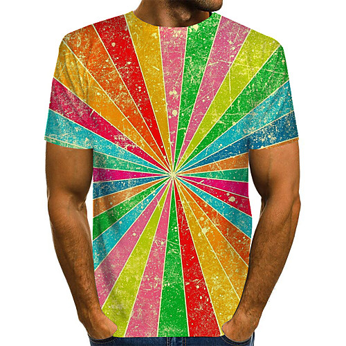 

Men's Daily Weekend Basic / Exaggerated T-shirt - Color Block / Rainbow / Abstract Print Rainbow