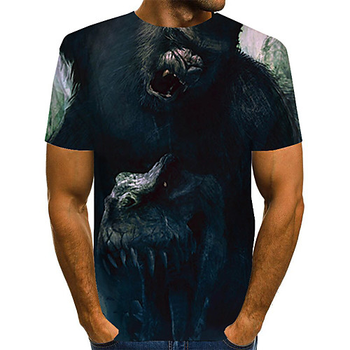 

Men's Daily Holiday Street chic / Exaggerated T-shirt - Color Block / 3D / Abstract Print Gray