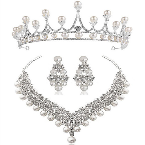 

Women's Bridal Jewelry Sets Hollow Out Heart Baroque Imitation Pearl Earrings Jewelry Silver For Wedding Party 1 set