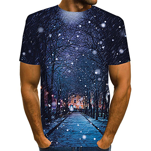 

Men's Plus Size 3D Graphic Print T-shirt Basic Street chic Daily Going out Round Neck Navy Blue / Short Sleeve