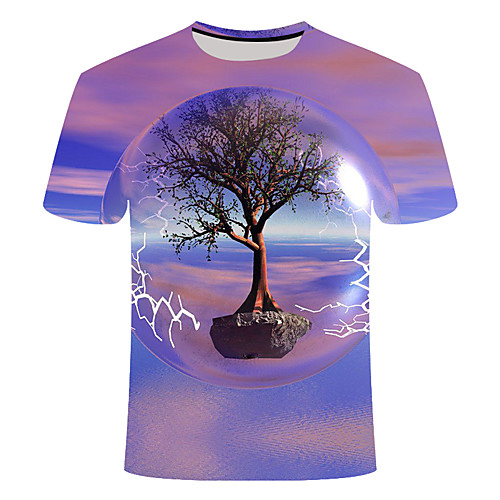 

Men's Daily Going out Basic T-shirt - 3D / Scenery Print Lavender