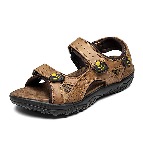 

Men's Leather / Cowhide Summer Casual Sandals Water Shoes / Upstream Shoes Breathable Dark Brown / Khaki