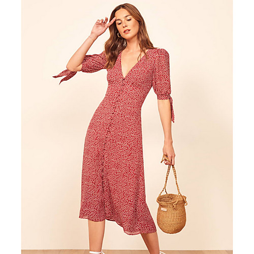 

Women's Red Dress Sheath Floral S M