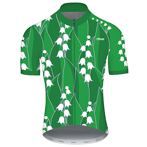 

21Grams Men's Short Sleeve Cycling Jersey Green Patchwork Floral Botanical Bike Jersey Top Mountain Bike MTB Road Bike Cycling UV Resistant Breathable Quick Dry Sports Clothing Apparel / Stretchy