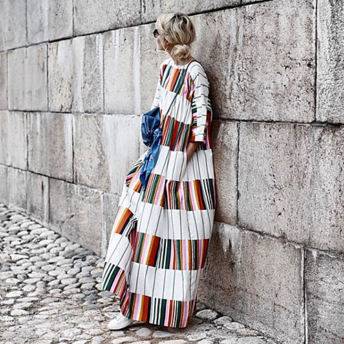 

Women's White Dress Basic Spring & Summer Daily Loose Rainbow Black White Blue Patchwork S M