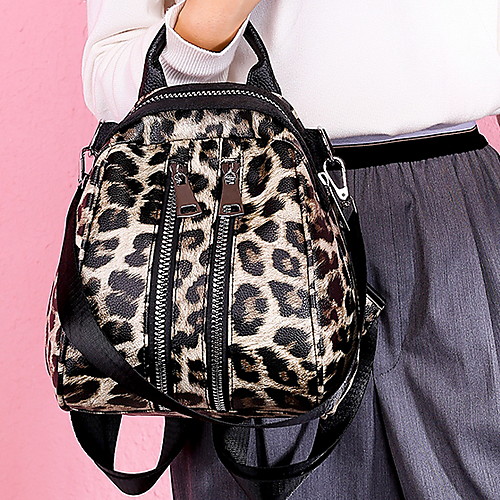 

Adjustable PU Zipper Commuter Backpack Daily Brown / Gray