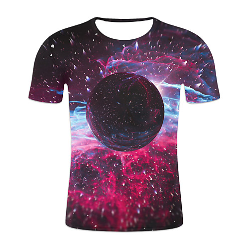 

Men's Plus Size Galaxy Color Block T-shirt Basic Exaggerated Daily Weekend Round Neck Rainbow / Short Sleeve