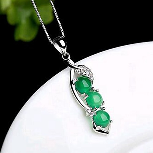 

Women's Green Pendant Necklace Pea Natural Copper Glass Silver 45 cm Necklace Jewelry For