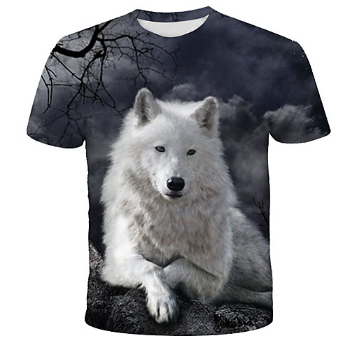 

Men's Daily Holiday Street chic / Exaggerated T-shirt - 3D / Tie Dye / Animal Wolf, Print Rainbow