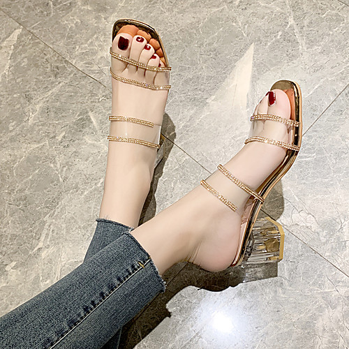 

Women's Sandals 2020 Crystal Heel Open Toe Crystal / Sparkling Glitter PU Sweet / Minimalism Walking Shoes Spring & Summer / Fall & Winter Champagne / Silver / Party & Evening