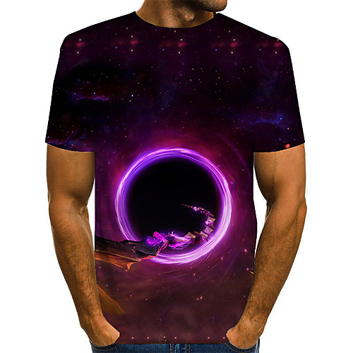 

Men's Daily Weekend Basic / Exaggerated T-shirt - Color Block / Rainbow / Abstract Print Rainbow