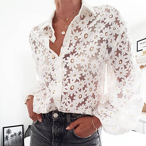 

Women's Daily Work Basic / Street chic Shirt - Floral / Geometric Daisy White