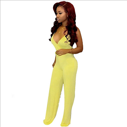 

Women's Basic Yellow Blushing Pink Black Jumpsuit Onesie, Solid Colored S M L