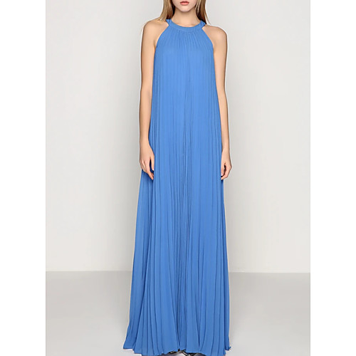 

Sheath / Column Halter Neck Floor Length Chiffon Minimalist / Blue Wedding Guest / Prom Dress with Pleats 2020