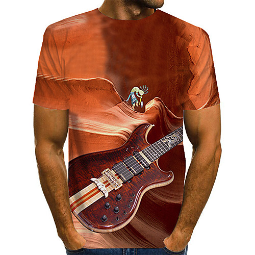 

Men's Daily Holiday Street chic / Exaggerated T-shirt - Color Block / 3D / Abstract Print Brown