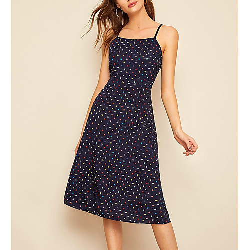

Women's A Line Dress - Sleeveless Polka Dot Spring & Summer Strap Basic 1950s Daily Holiday Slim Black S M L XL
