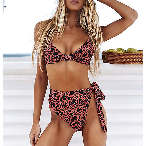 

Women's Sporty Basic Red Black Triangle Cheeky Tankini Swimwear Swimsuit - Leopard Print S M L Red