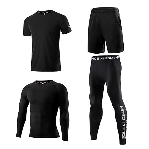 

Men's Elastane Activewear Set Workout Outfits Compression Suit 4pcs Running Active Training Fitness Thermal / Warm Breathable Quick Dry Sportswear Athletic Clothing Set Long Sleeve Activewear Stretchy