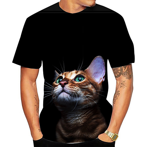 

Men's Plus Size 3D Animal Cat Print T-shirt Basic Daily Going out Round Neck Black / Short Sleeve