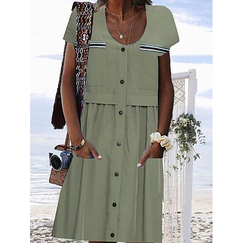 

Women's Green Blue Dress Shift Solid Color S M
