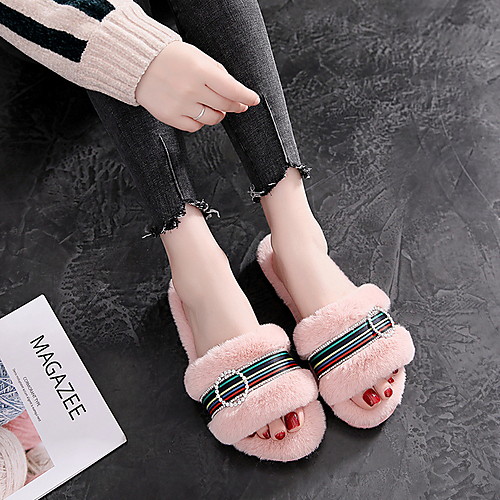 

Women's Slippers & Flip-Flops Flat Heel Open Toe Faux Fur Winter Red / Pink / White