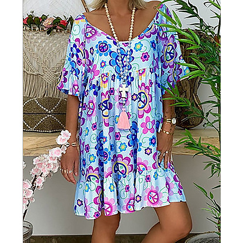 

Women's Red Green Dress Shift Print S M