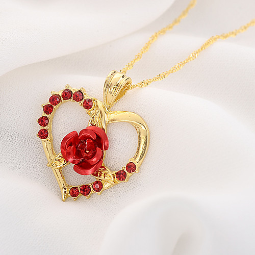 

Women's Crystal Pendant Necklace Heart Flower Romantic Sweet Chrome Red 45 cm Necklace Jewelry For Wedding Gift Daily Promise