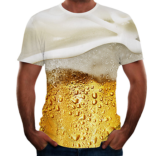 

Men's Going out Weekend Basic T-shirt - Color Block / 3D / Beer Yellow