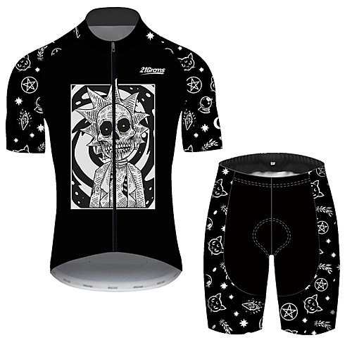 

21Grams Men's Short Sleeve Cycling Jersey with Shorts Black / White Bike UV Resistant Quick Dry Sports Patterned Mountain Bike MTB Road Bike Cycling Clothing Apparel / Stretchy