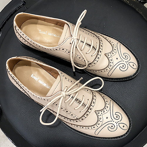 

Women's Oxfords Flat Heel Round Toe Cowhide Summer White / Brown / Black