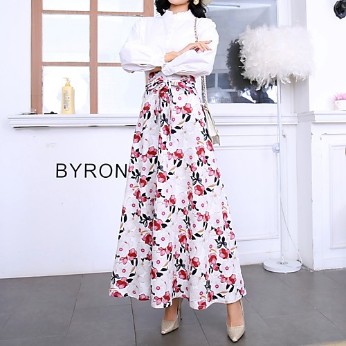 

Women's Event / Party / Daily Wear Street chic Swing Skirts - Floral Print / Drawstring White S M L