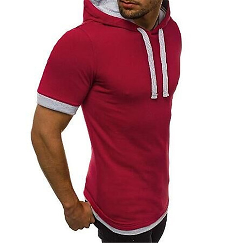 

Men's Color Block Patchwork T-shirt Basic Daily Hooded Wine / White / Black / Navy Blue / Gray / Short Sleeve