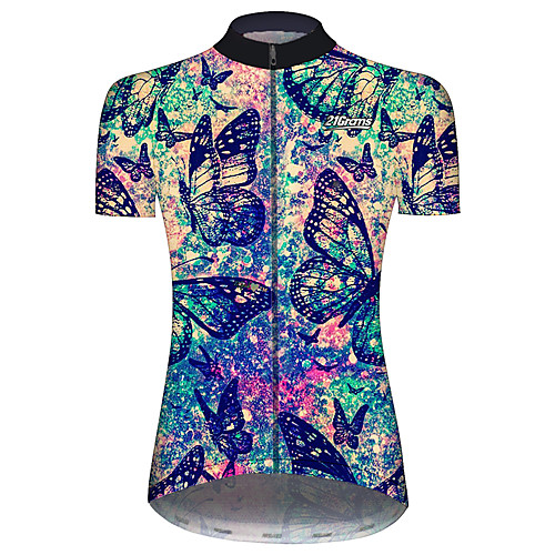 

21Grams Women's Short Sleeve Cycling Jersey Black / Blue Floral Botanical Bike Jersey Top Mountain Bike MTB Road Bike Cycling UV Resistant Breathable Quick Dry Sports Clothing Apparel / Stretchy