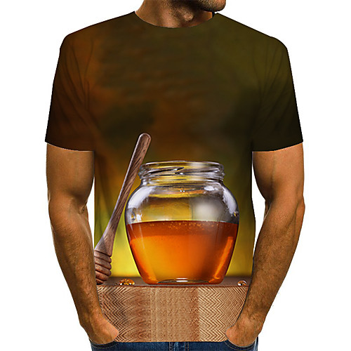 

Men's Daily Holiday Street chic / Exaggerated T-shirt - Color Block / 3D / Abstract Print Brown