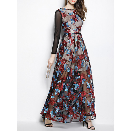 

Sheath / Column Jewel Neck Floor Length Polyester Bohemian / Floral Prom / Formal Evening Dress with Pattern / Print 2020