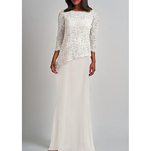 

Sheath / Column Jewel Neck Floor Length Chiffon / Lace 3/4 Length Sleeve Elegant Mother of the Bride Dress with Lace / Appliques Mother's Day 2020