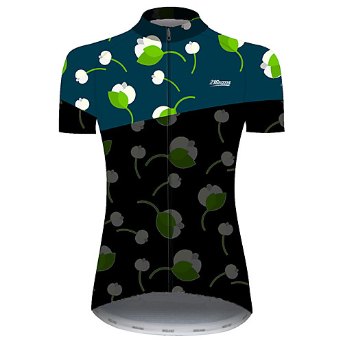 

21Grams Women's Short Sleeve Cycling Jersey Black / Blue Floral Botanical Bike Jersey Top Mountain Bike MTB Road Bike Cycling UV Resistant Breathable Quick Dry Sports Clothing Apparel / Stretchy