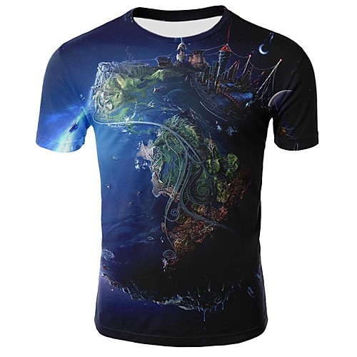 

Men's Daily Going out Basic / Street chic T-shirt - Geometric Print Blue