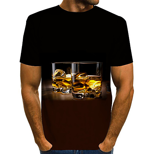

Men's Daily Weekend Basic / Exaggerated T-shirt - Color Block / Rainbow / Abstract Print Black