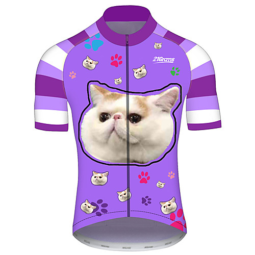

21Grams Men's Short Sleeve Cycling Jersey Lavender Cat Animal Funny Bike Jersey Top Mountain Bike MTB Road Bike Cycling UV Resistant Breathable Quick Dry Sports Clothing Apparel / Stretchy / Race Fit