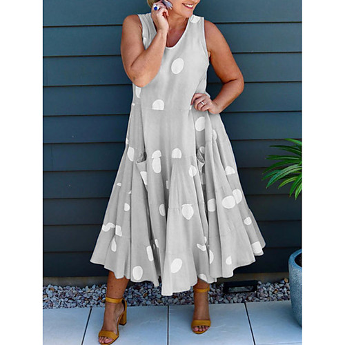 

Women's Gray Light Blue Dress A Line Polka Dot S M