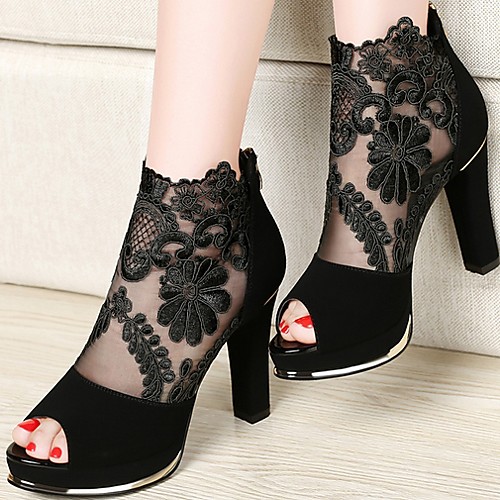 

Women's Sandals Chunky Heel Peep Toe Suede Spring & Summer Red / Black